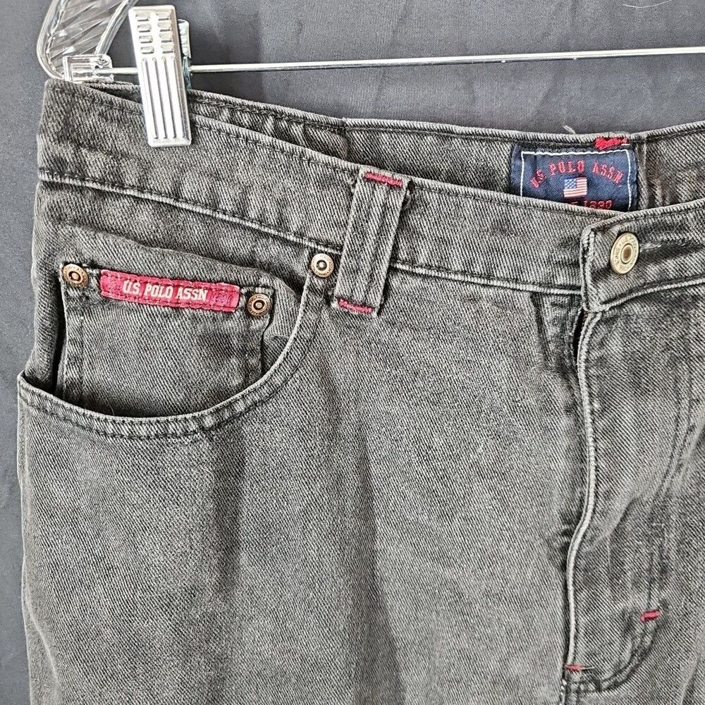 Men's Vintage US Polo Assn Black Denim Carpenter Jean Shorts Size 36 Distressed - Picture 2 of 9